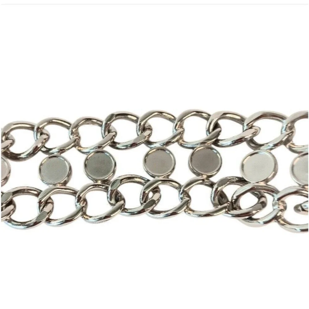 Silver Metal & Rhinestone Chain Link Belt  Adjustable Size Medium 38